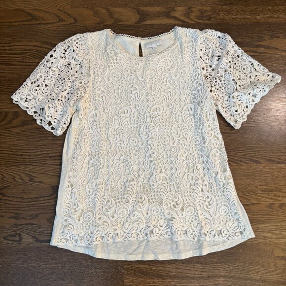 eri + ali ANTHROPOLOGIE lace T shirt top size XL Women's - Picture 1 of 5